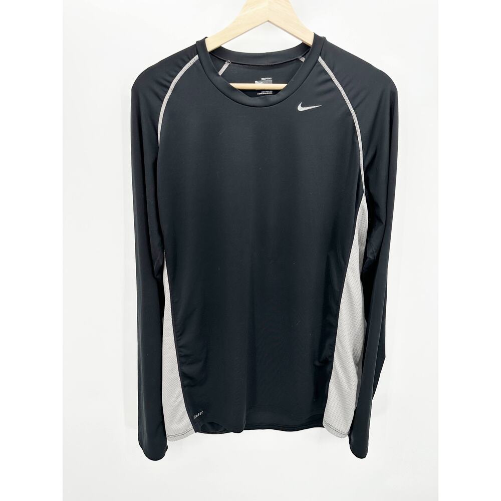 Nike FitDRY Black White Long Sleeve Activewear‎ Shirt Men's Size Large L